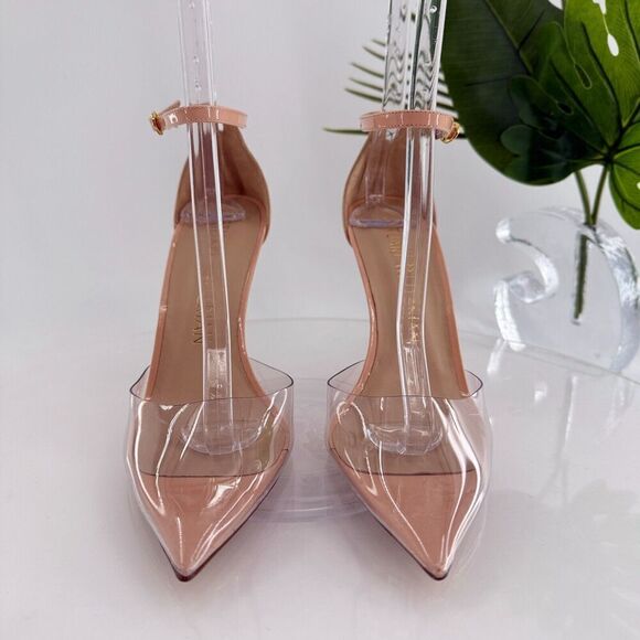 Stuart Weitzman Stuart PVC Pointed Toe Pump 9.5 Nude Patent Leather Stilleto - Picture 4 of 16